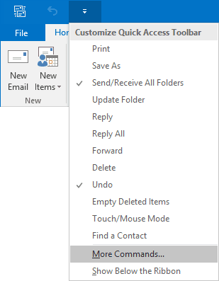 Quick Access in Outlook 2016