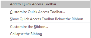 popup menu in Outlook 2016