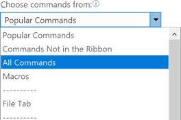 Choose commands from in Outlook 365