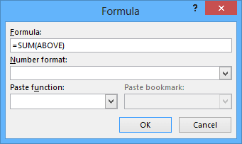 SUM formula in Word 2013