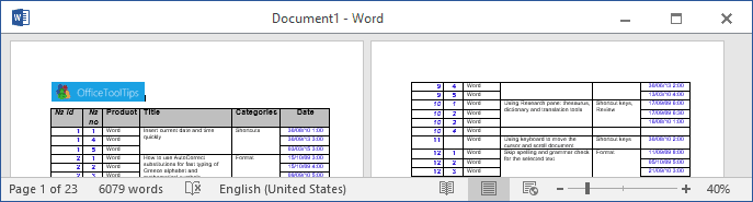 Table headings in Word 2016