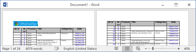 Table headings on each page Word 2016