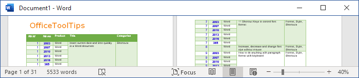 Table headings in Word 365