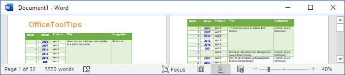 Table headings on each page Word 365