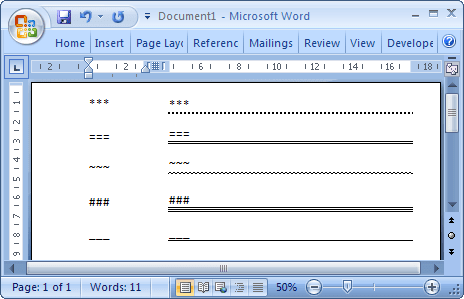 Lines in Word 2007