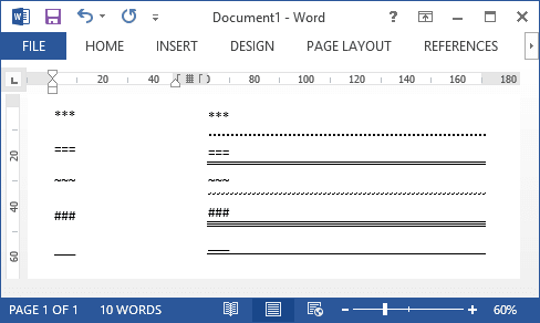 Lines in Word 2013