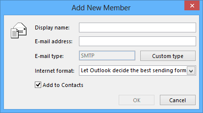 Add New Member in Outlook 2013