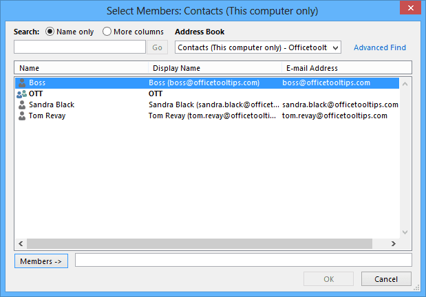 Select Members in Outlook 2013