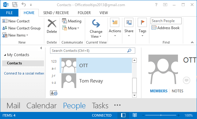 Contacts Outlook 2013
