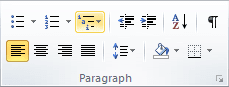 Paragraph in Word 2010