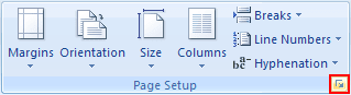 Page Setup in Word 2007