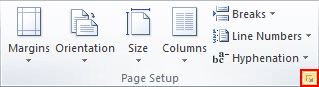 Page Setup in Word 2010