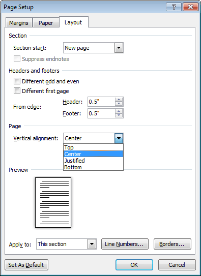 Page Setup in Word 2010