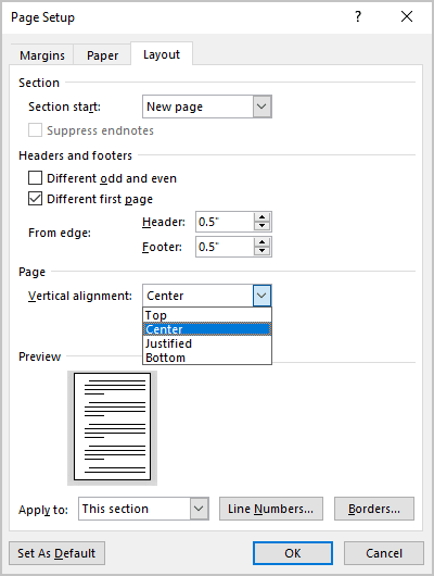 Page Setup in Word 365