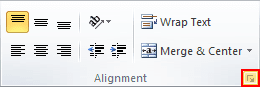 Alignment in Excel 2010