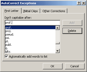 First Letter Exceptions in Office 2007