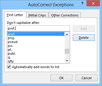 First Letter Exceptions in Office 2013