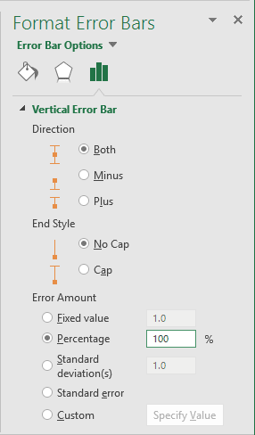 Format Error Bars Options in Excel 2016