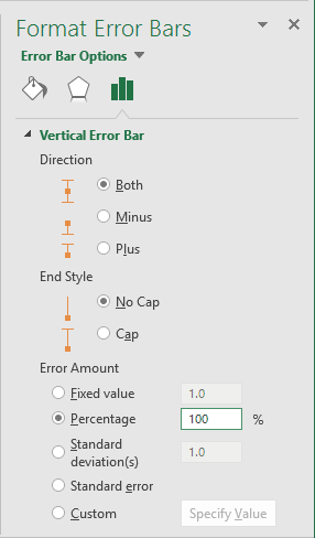 Error Bars Options in Excel 2016 Format Error Bars Options in Excel 2016