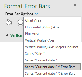 Select in the Format Error Bars pane in Excel 365