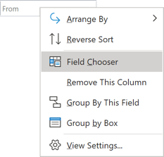 Column header bar popup Outlook 365