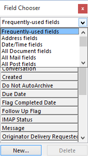 Field Chooser list-box in Outlook 365