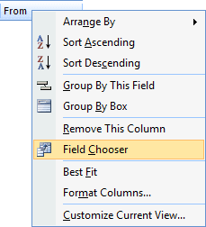 Column header bar popup Outlook 2007
