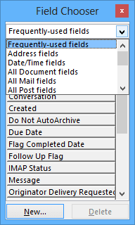 Field Chooser list-box in Outlook 2013
