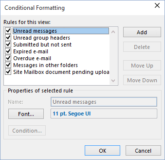 Conditional Formatting in Outlook 2016