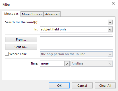 Filter Formatting in Outlook 2016