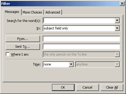 Filter Formatting in Outlook 2003