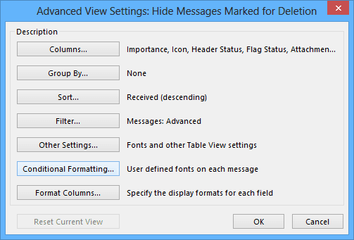 Advanced View Settings in Outlook 2013