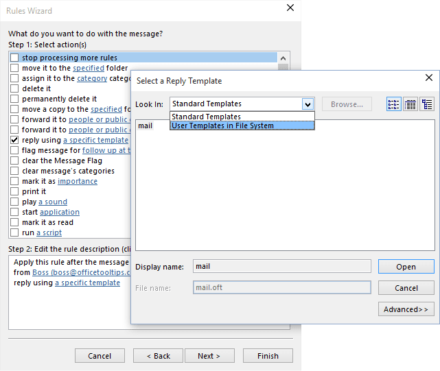 Select a Reply Template in Outlook 2016