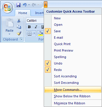 Quick Access Excel 2007