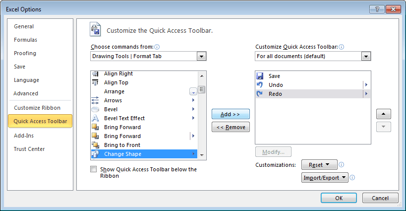 Quick Access Excel 2010
