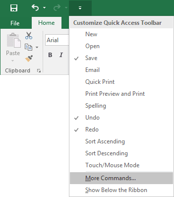 Quick Access Excel 2016