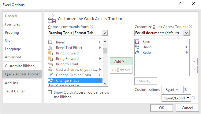 Quick Access Excel 2016