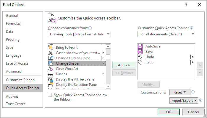 Quick Access Excel 365