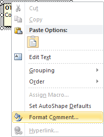 Comment popup in Excel 2010