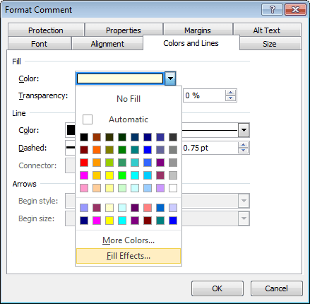 Comment color in Excel 2010