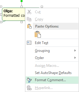 Comment popup in Excel 2013