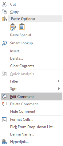 Edit Comment in popup menu Excel 2016