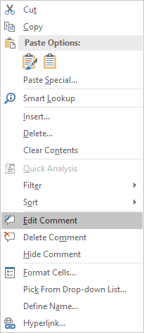 Edit Comment in popup menu Excel 2016 Edit Comment in popup menu Excel 2016