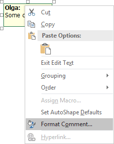 Comment popup in Excel 2016 Comment popup in Excel 2016