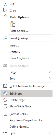 Edit Comment in popup menu Excel 365