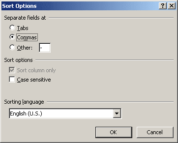 Sort options in Word 2007