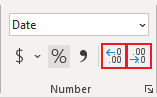 Increase Decimal and Decrease Decimal buttons in Excel 365