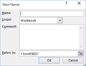 New Name in Excel 2016