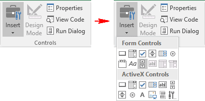 Controls group in Excel 2016