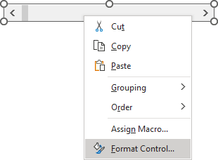 Format control in popup menu Excel 365